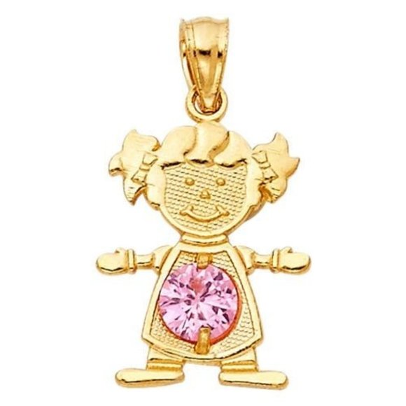 14K Yellow Gold  CZ Girl Charm Pendant For Necklace or Chain - Picture 1 of 11
